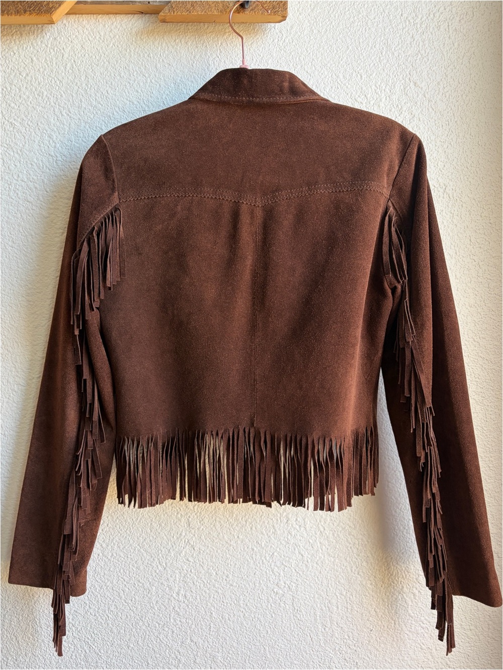 Y2K Chocolate Brown Suede Fringe Jacket Small